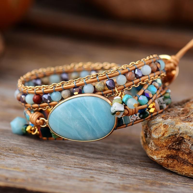 Amazonite Sea Blue Wrap Bracelet - Marina-The Livary