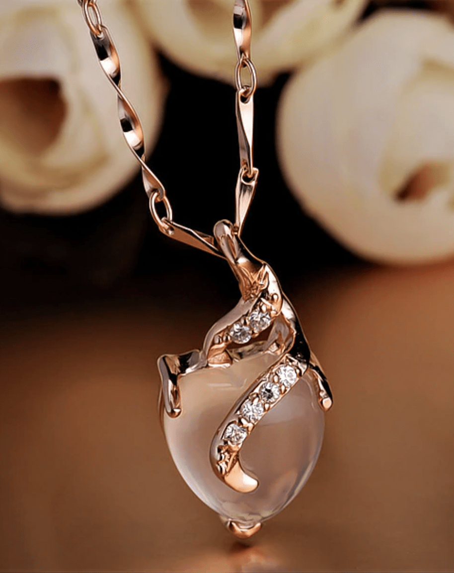 Opal Heart Necklace - Calista-Rose gold-The Livary