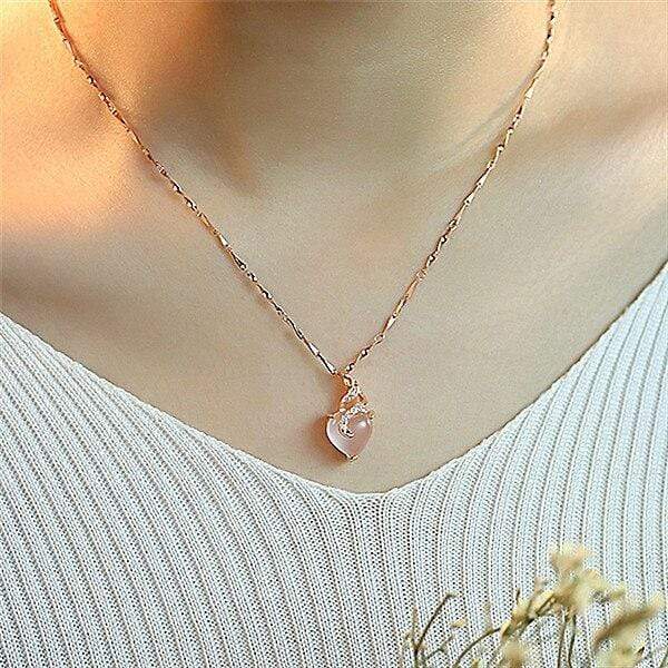 Opal Heart Necklace - Calista-Rose gold-The Livary