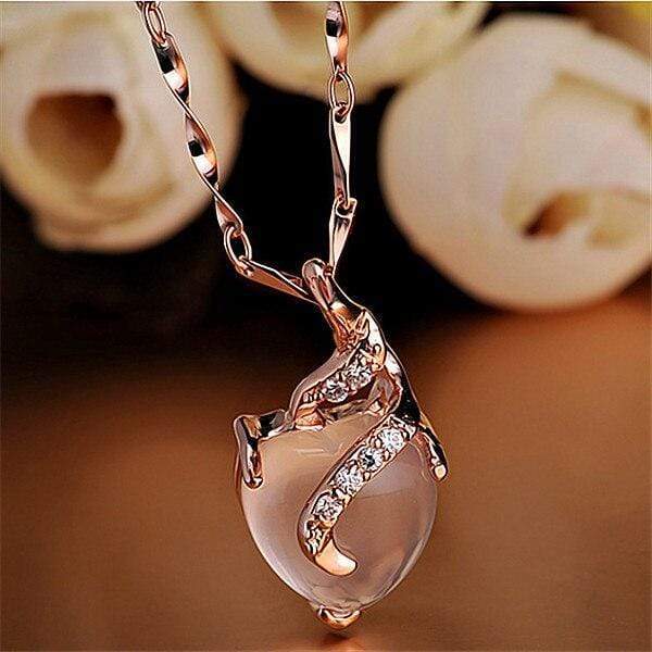 Opal Heart Necklace - Calista-Rose gold-The Livary