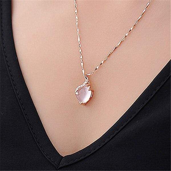 Opal Heart Necklace - Calista-Rose gold-The Livary