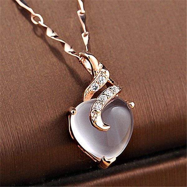 Opal Heart Necklace - Calista-Rose gold-The Livary