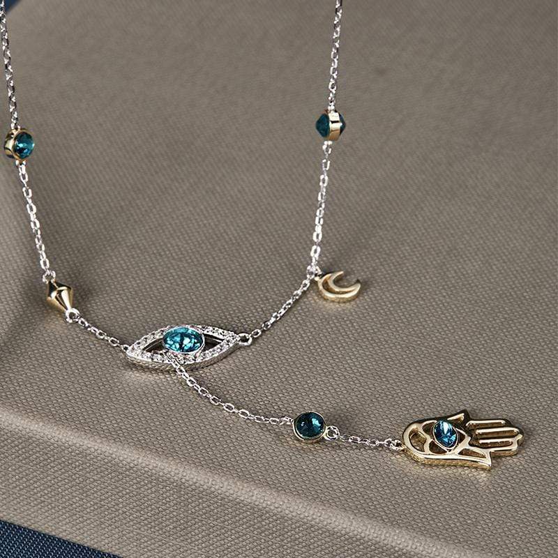 Silver Hamsa Crystal Necklace - Nayomi-The Livary