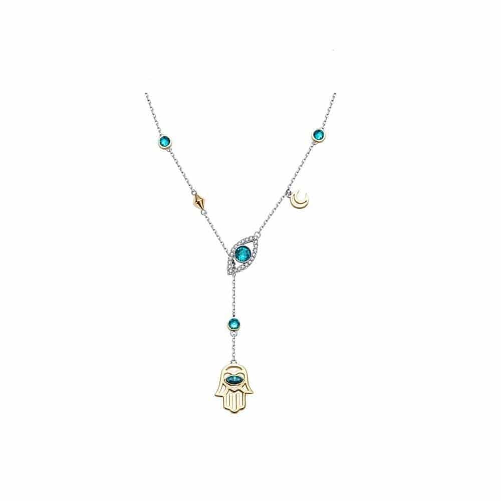 Silver Hamsa Crystal Necklace - Nayomi-The Livary