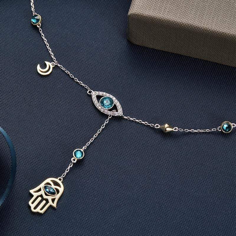 Silver Hamsa Crystal Necklace - Nayomi-The Livary