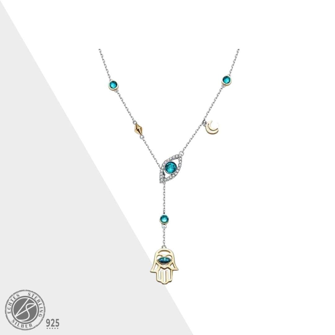 Silver Hamsa Crystal Necklace - Nayomi-The Livary