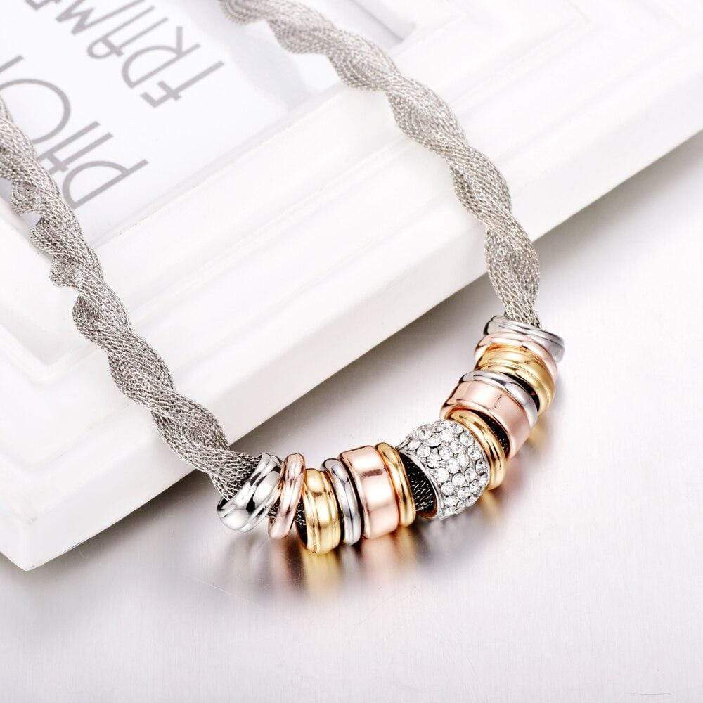 Braided Fashion Necklace - Lynora-Silver-The Livary