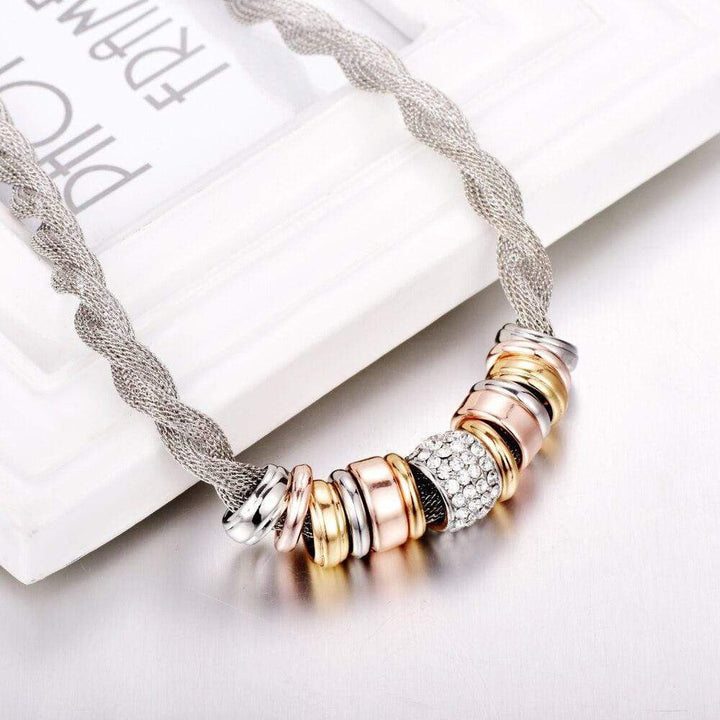 Braided Fashion Necklace - Lynora-Silver-The Livary