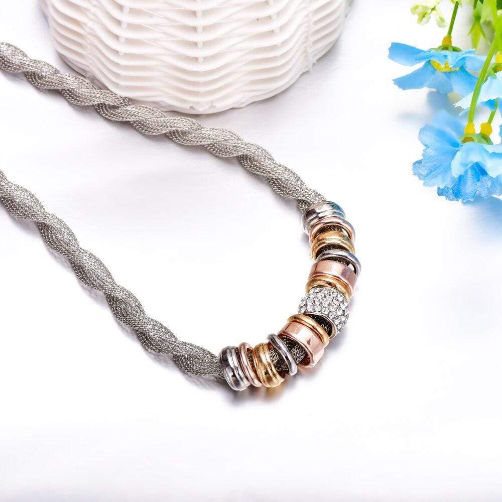 Braided Fashion Necklace - Lynora-Silver-The Livary