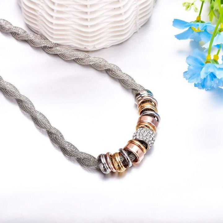 Braided Fashion Necklace - Lynora-Silver-The Livary