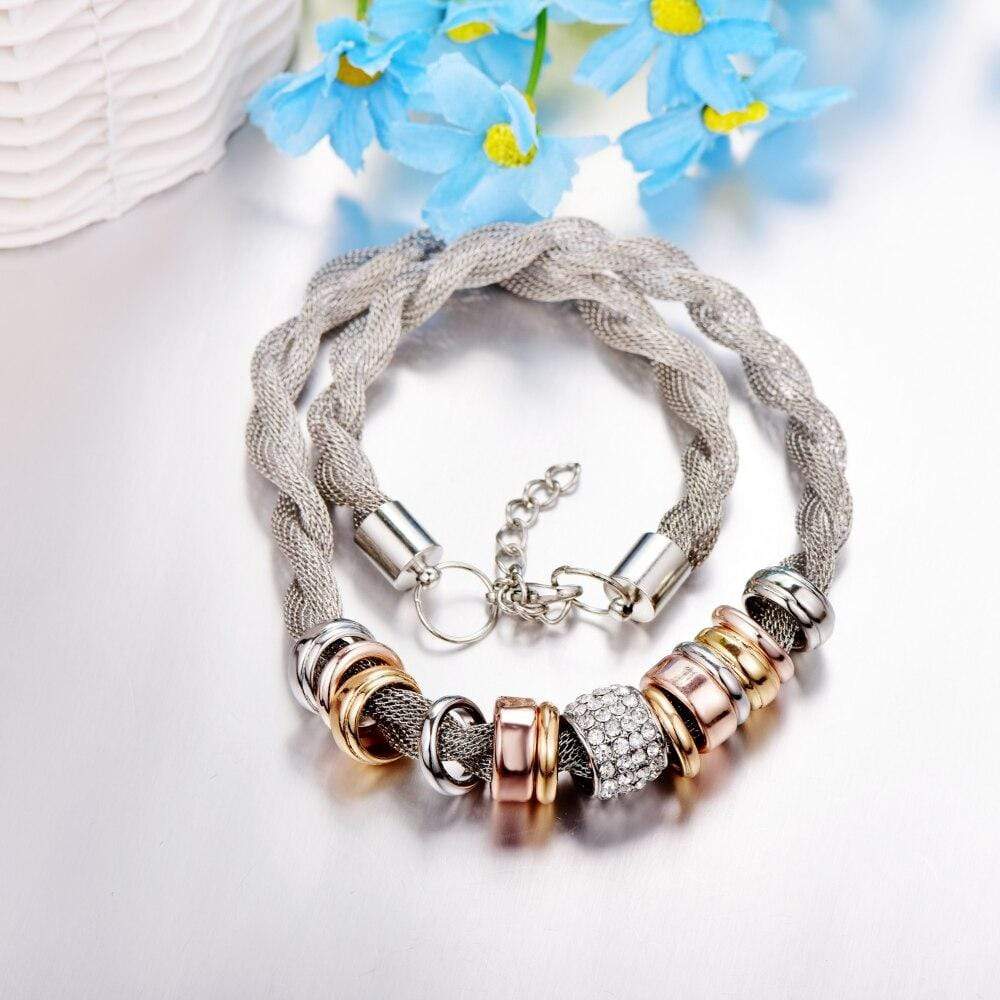 Braided Fashion Necklace - Lynora-Silver-The Livary