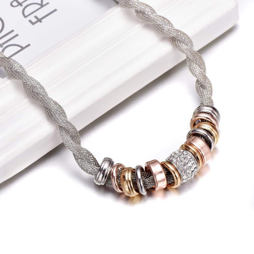 Braided Fashion Necklace - Lynora-Silver-The Livary