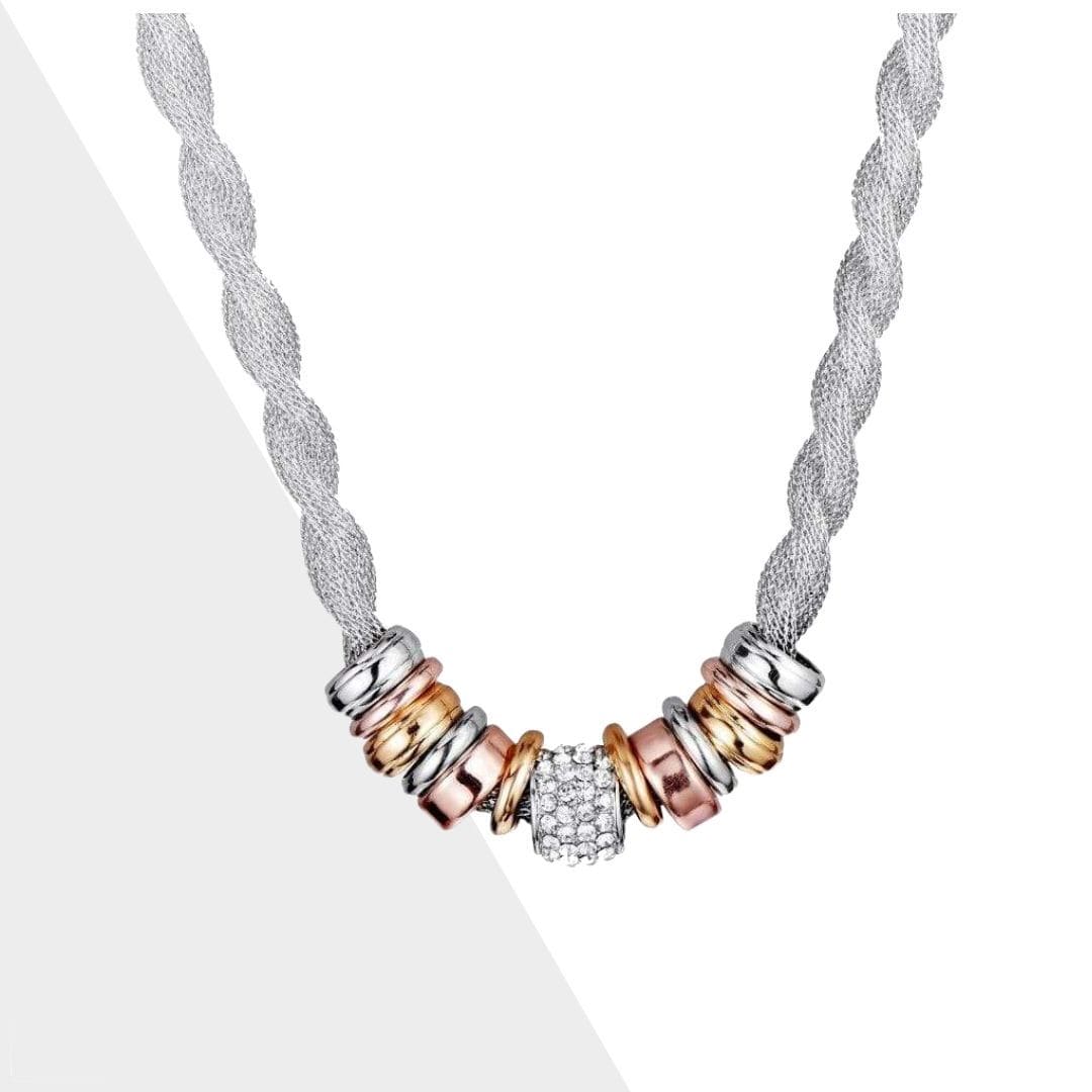 Braided Fashion Necklace - Lynora-Silver-The Livary