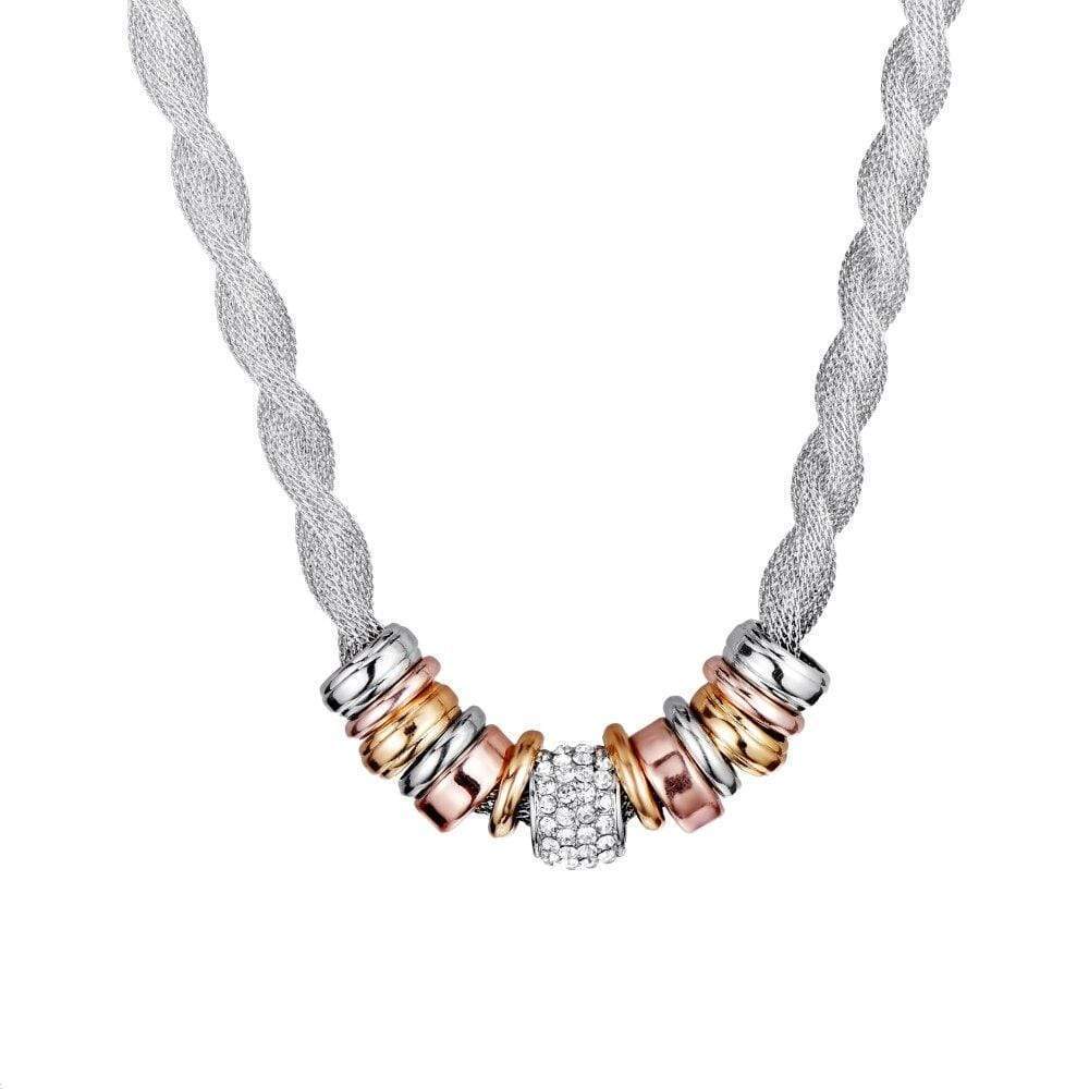 Braided Fashion Necklace - Lynora-Silver-The Livary