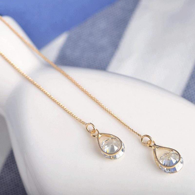 Long Drop Rhinestone Earrings - Isalyn-Gold (equal length)-The Livary
