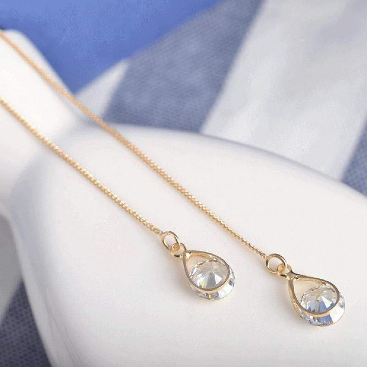 Long Drop Rhinestone Earrings - Isalyn-Gold (equal length)-The Livary