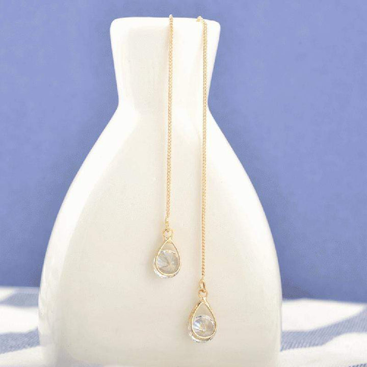 Long Drop Rhinestone Earrings - Isalyn-Gold (equal length)-The Livary