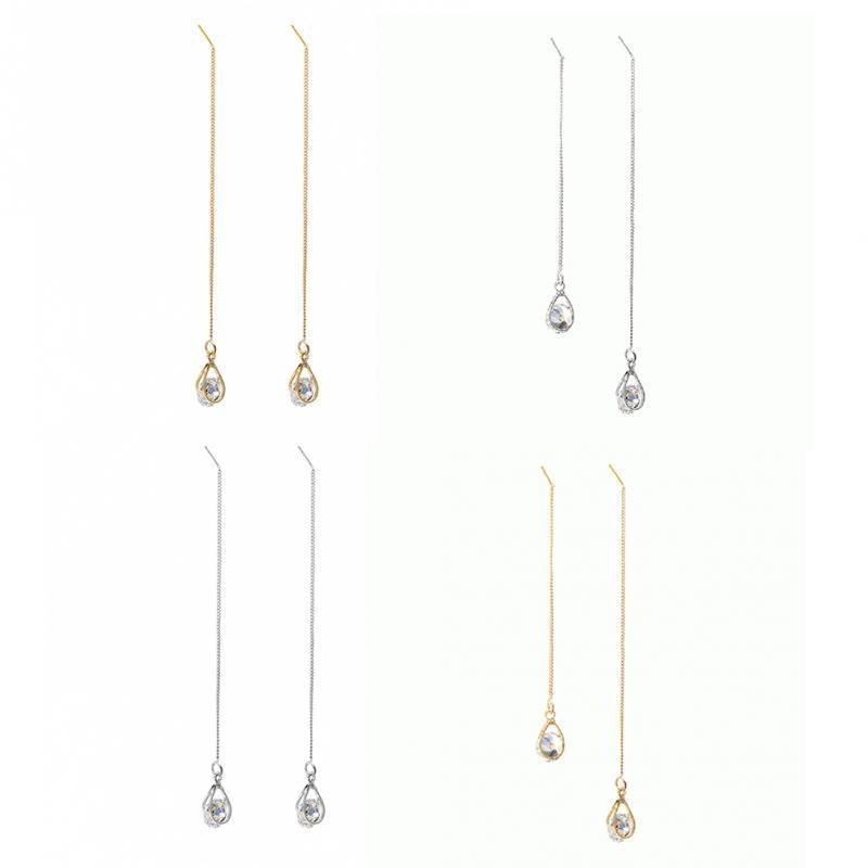 Long Drop Rhinestone Earrings - Isalyn-Gold (equal length)-The Livary
