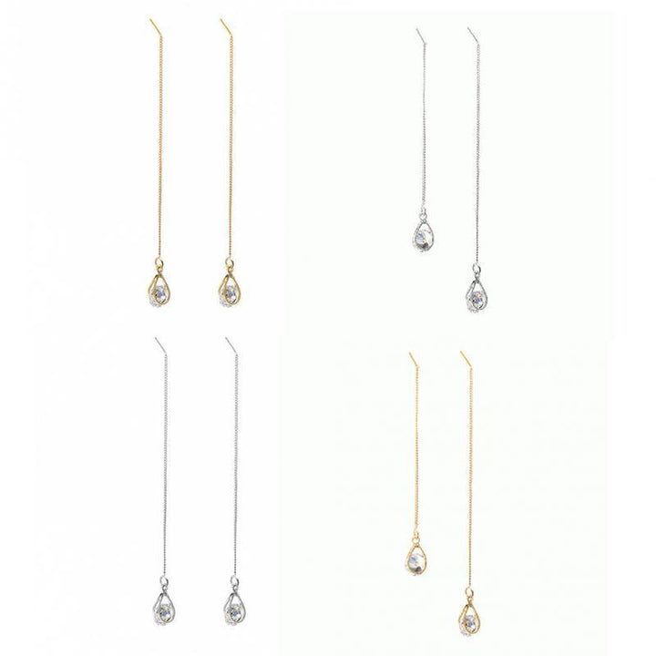 Long Drop Rhinestone Earrings - Isalyn-Gold (equal length)-The Livary