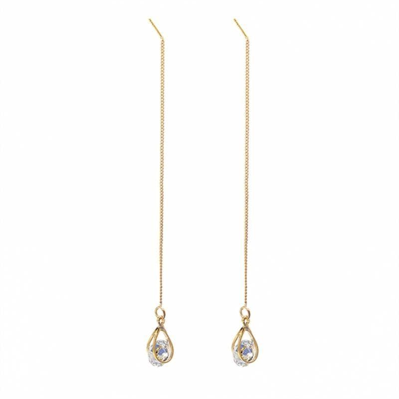 Long Drop Rhinestone Earrings - Isalyn-Gold (equal length)-The Livary
