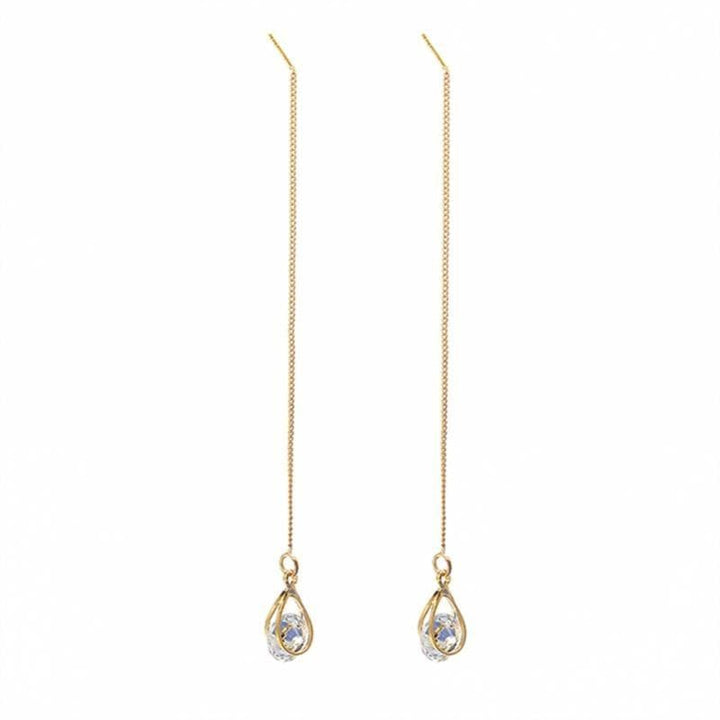 Long Drop Rhinestone Earrings - Isalyn-Gold (equal length)-The Livary