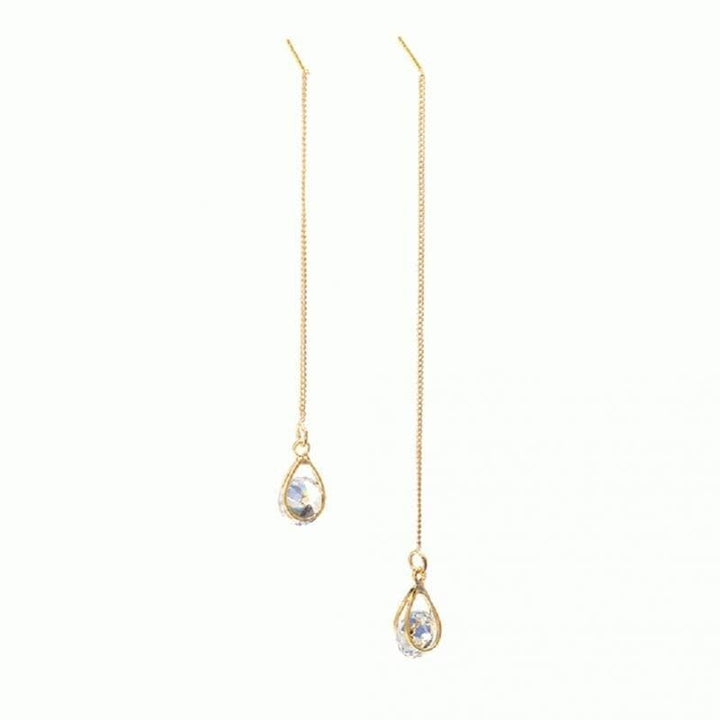 Long Drop Rhinestone Earrings - Isalyn-Gold (unequal length)-The Livary
