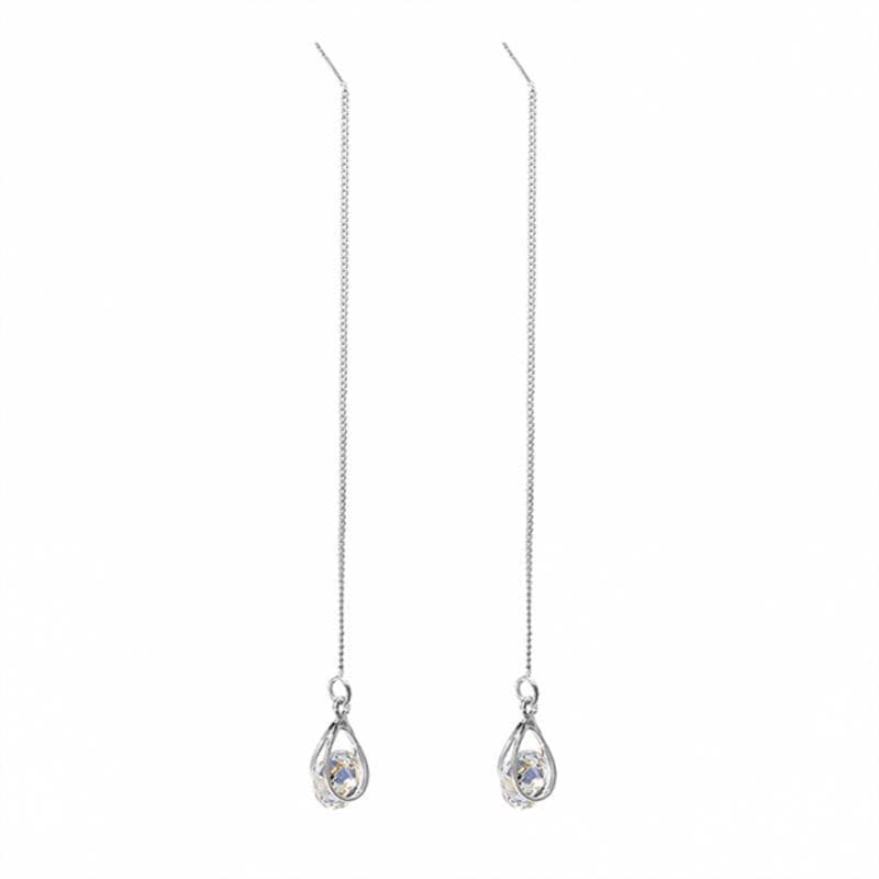 Long Drop Rhinestone Earrings - Isalyn-Silver (equal length)-The Livary
