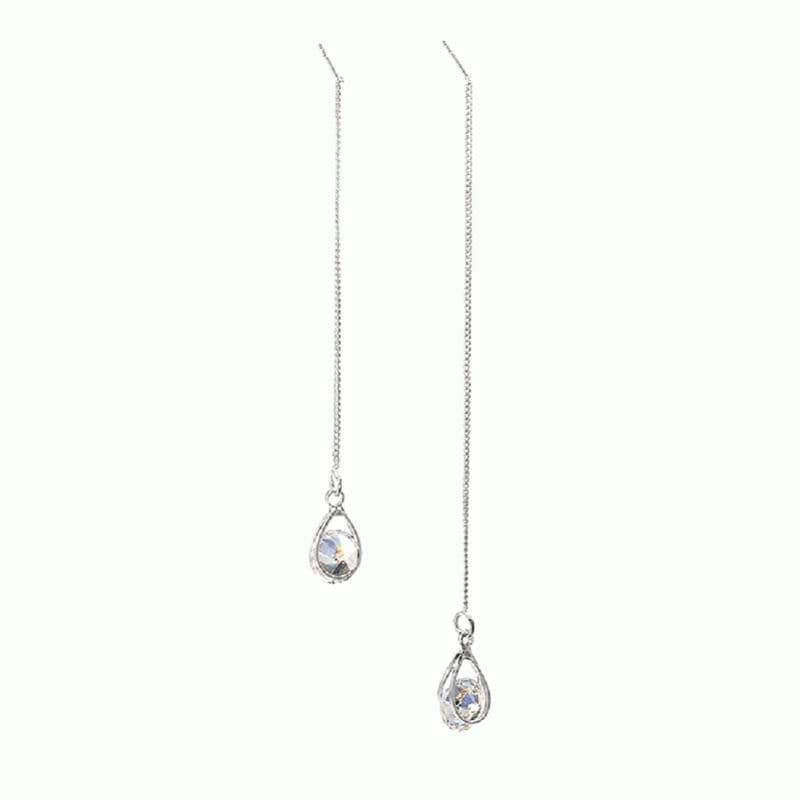 Long Drop Rhinestone Earrings - Isalyn-Silver (unequal length)-The Livary