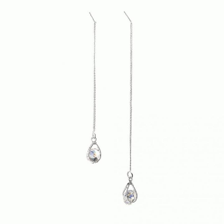 Long Drop Rhinestone Earrings - Isalyn-Silver (unequal length)-The Livary