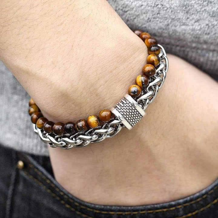 Men's Tiger Eye Bead Bracelet "The Warrior" - Asher-Silver-The Livary