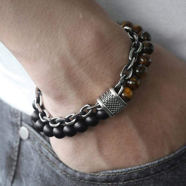 Men's Tiger Eye Bead Bracelet "The Warrior" - Asher-Black-The Livary