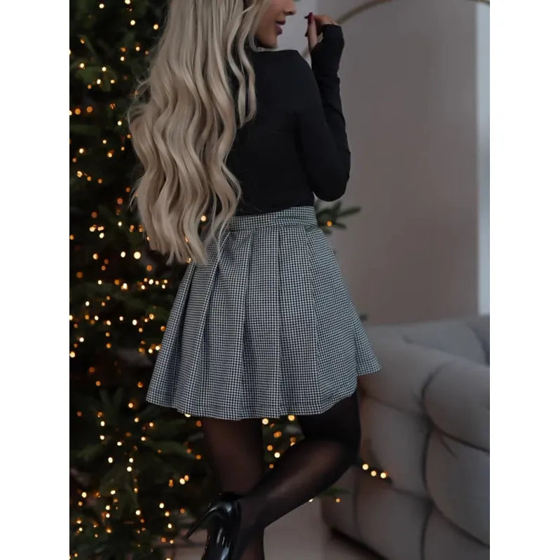Short Checked Skirt with Versatile Style - Romy-Red-XS-The Livary