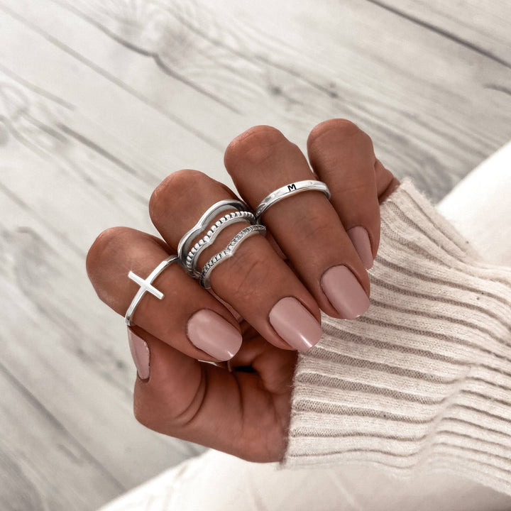 Trendy Ring with Cross Detail - Amélie-5-Silver-The Livary
