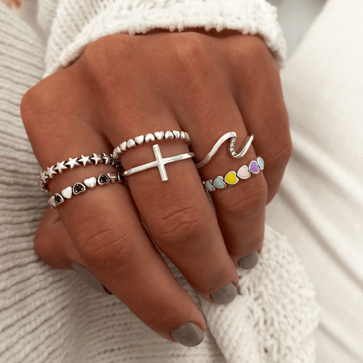 Trendy Ring with Cross Detail - Amélie-5-Silver-The Livary