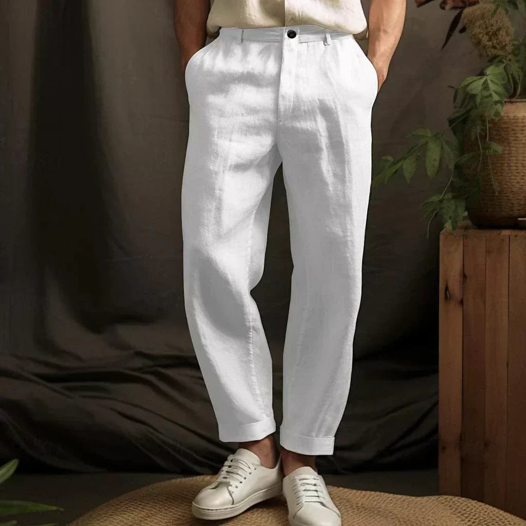Airy Straight Linen Trousers for Men with Relaxed Fit - Lennox-White-S-The Livary