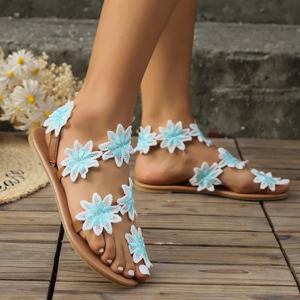 Floral Sandals for Women - Lina-Blue-2.5-The Livary