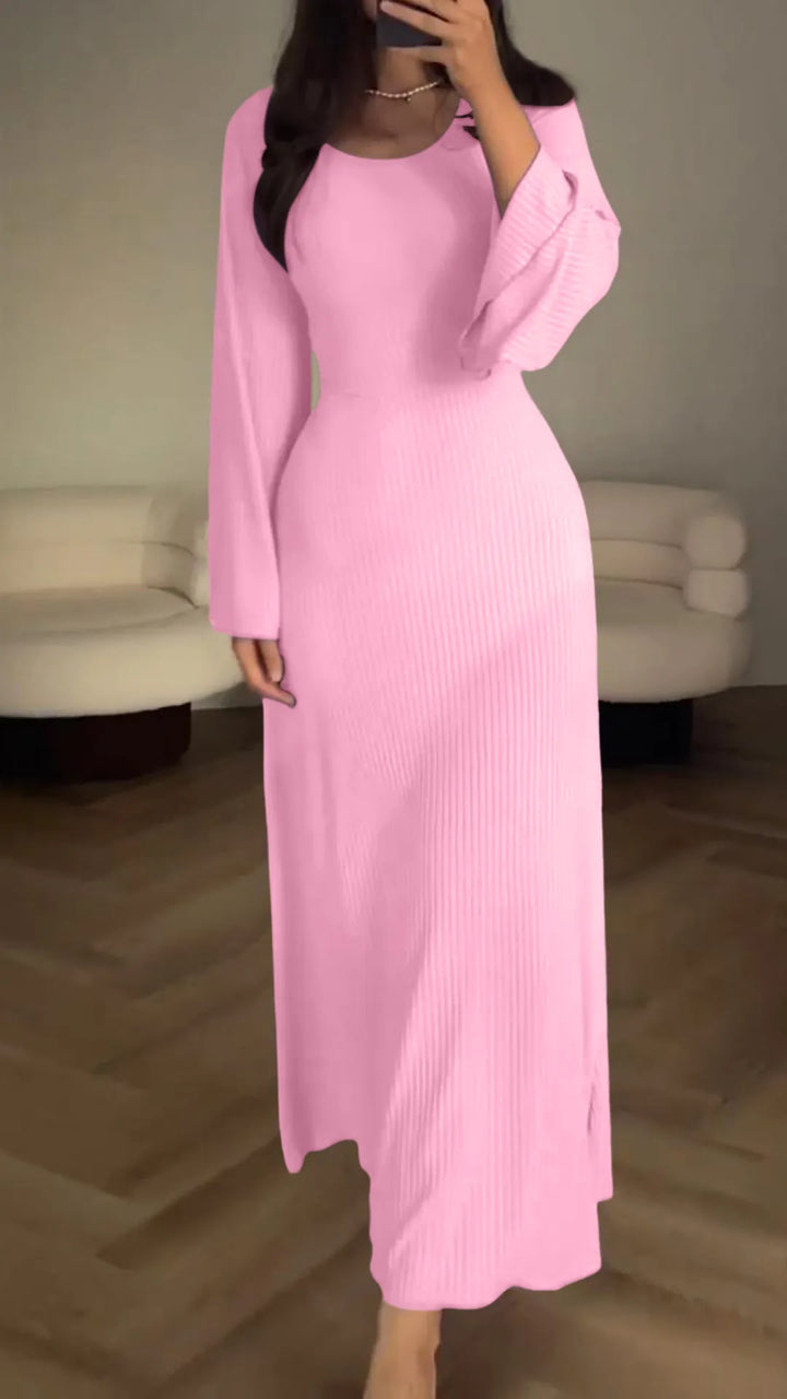 Elegant bodycon maxi dress with lacing – Valencia-Pink-S-The Livary