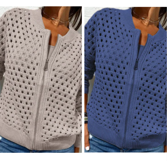 Zipper cardigan with airy structure – Fenja-Black-S-The Livary