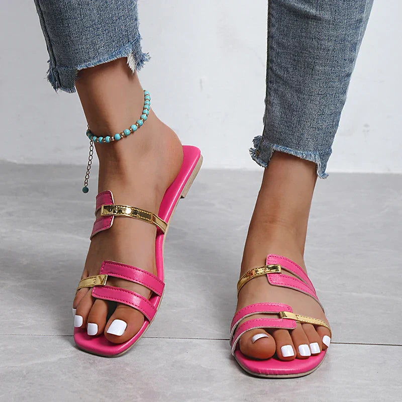 Ladies Flat Summer Slippers with Open Toe – Avianne-Blue-3-State of Style