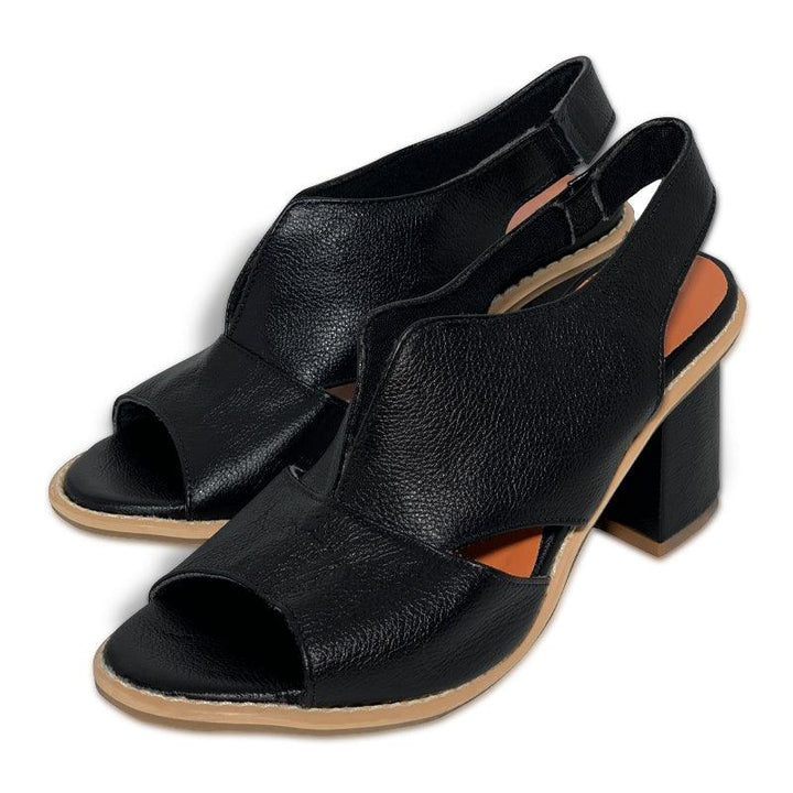 Women’s leather sandals with heel & comfort footbed – Selina-Beige-2.5-The Livary