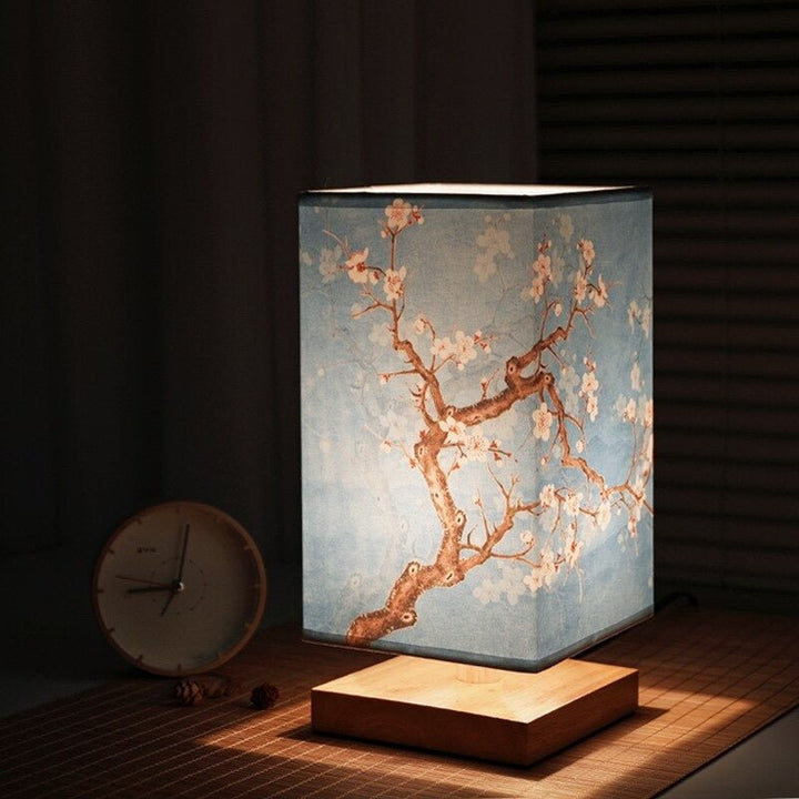 Japanese-Scandinavian Table Lamp - HikariGlow-Blue Flower-The Livary