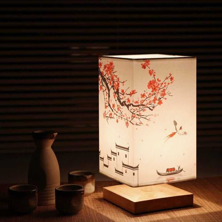 Japanese-Scandinavian Table Lamp - HikariGlow-Red Flower-The Livary
