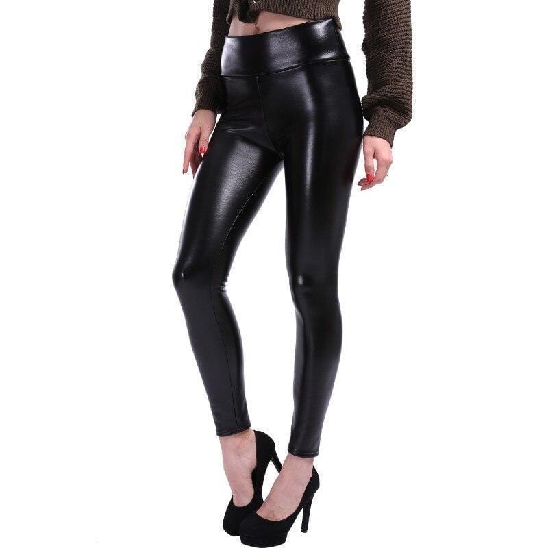Black Imitation Leather Leggings - Aurora-S-The Livary