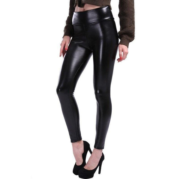 Black Imitation Leather Leggings - Aurora-S-The Livary