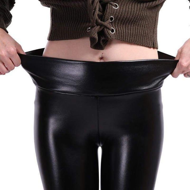 Black Imitation Leather Leggings - Aurora-S-The Livary