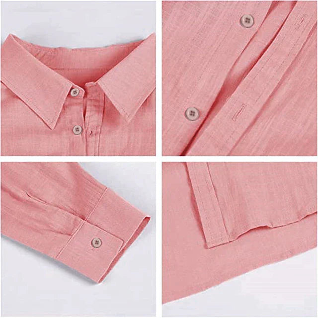 Casual men's linen shirt with long sleeves – Milan-Pink-S-The Livary