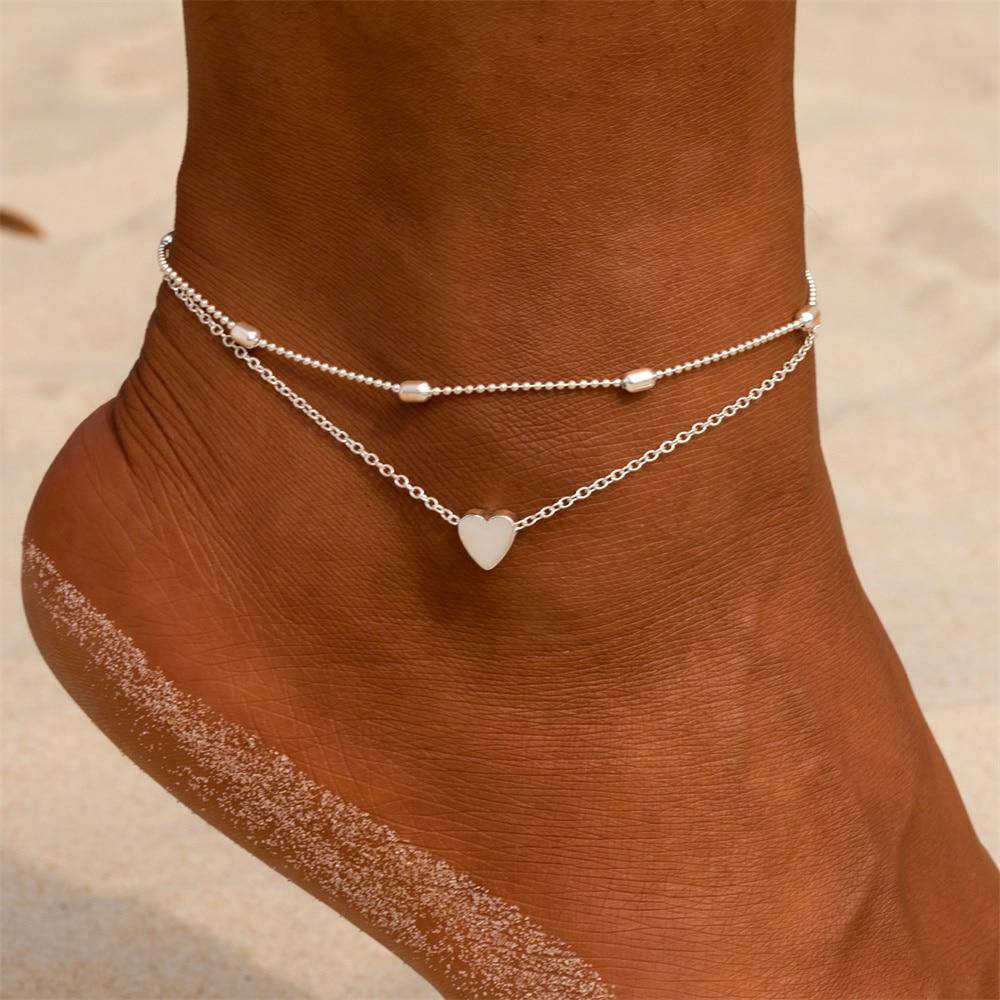 Stylish Heart Anklet - Fiora-Silver-The Livary