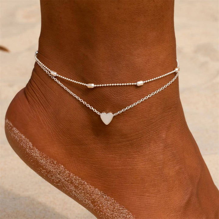 Stylish Heart Anklet - Fiora-Silver-The Livary