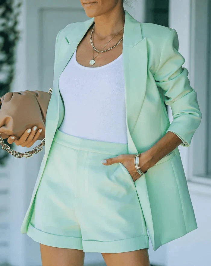 Trendy blazer co-ord with shorts – Versatile & Stylish – Larissa-Green-S-The Livary