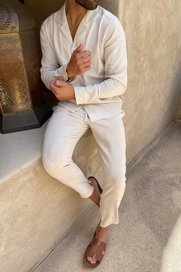Lightweight linen summer set for men with Cuban collar – Edward-S-The Livary